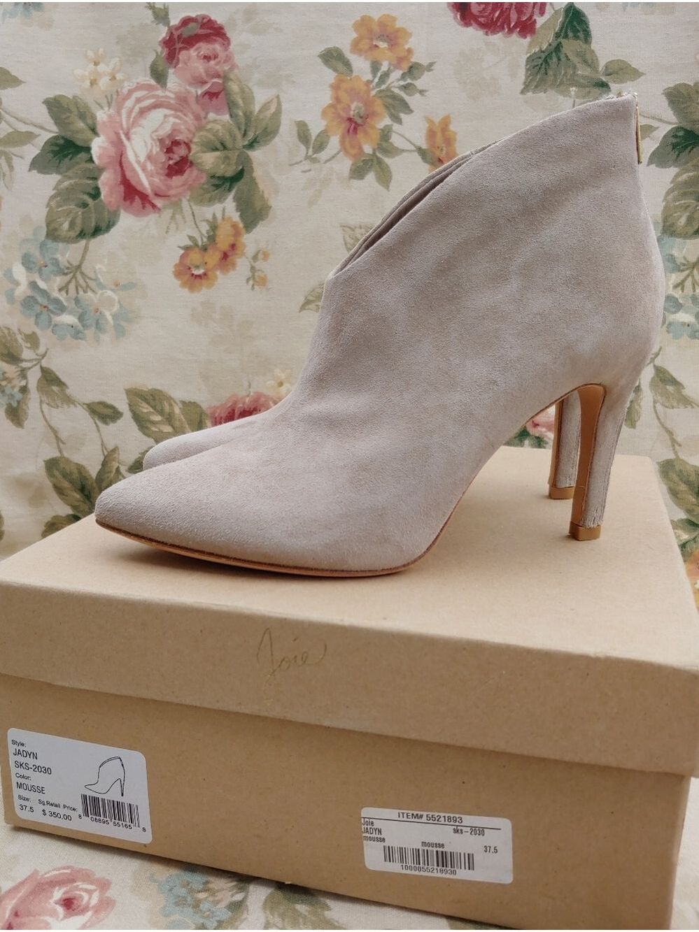 Joie Jadyn Pointed-Toe Suede Ankle Booties in Light Taupe Women's 37.5 US 7.5 - Picture 1 of 16